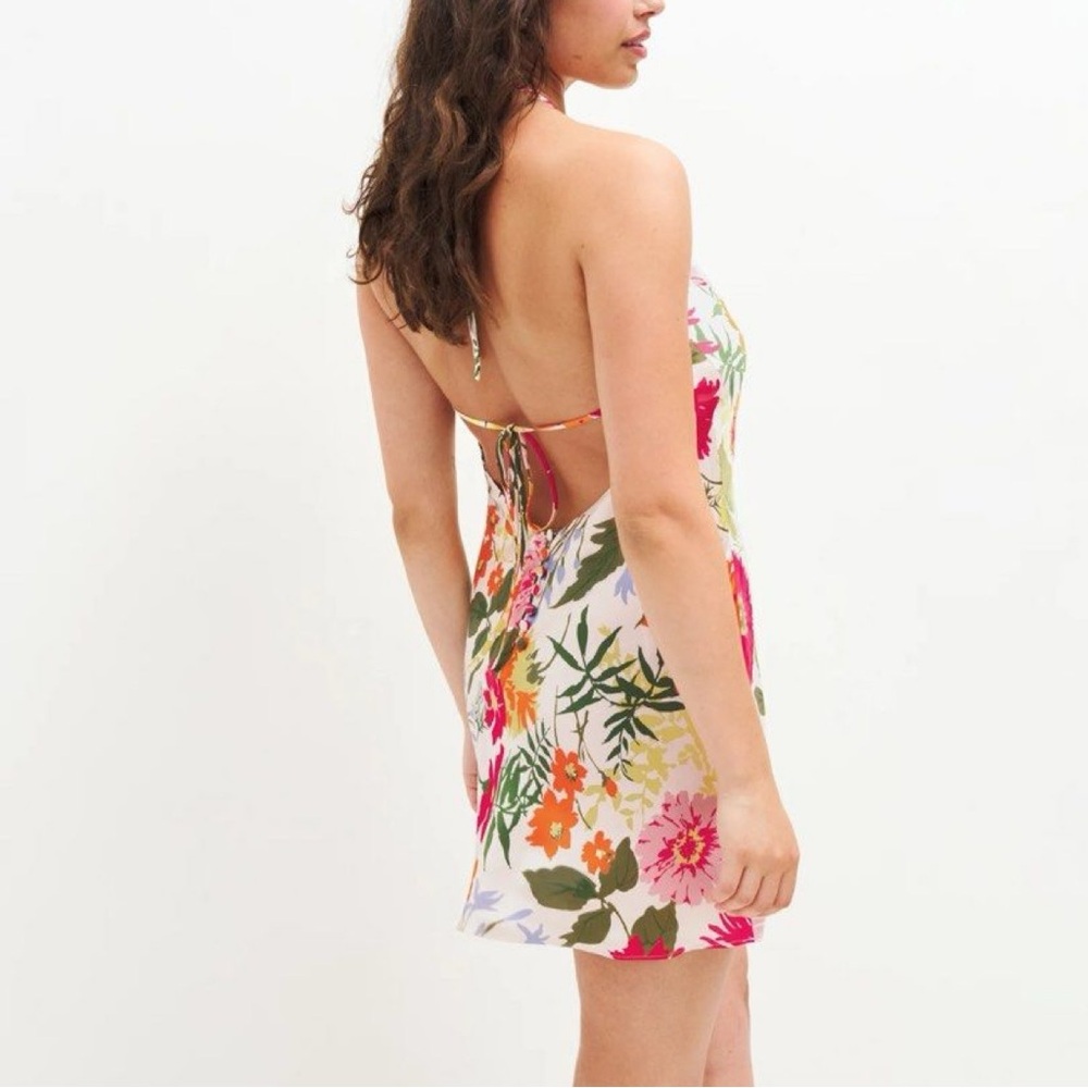 Reformation Jennis Silk Floral Dress w/open back